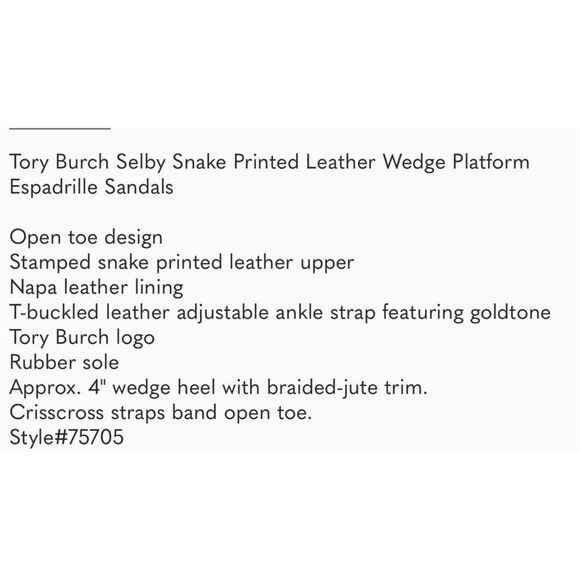 Tory Burch Snake Espadrille Sandal
Size 10 - Picture 8 of 9